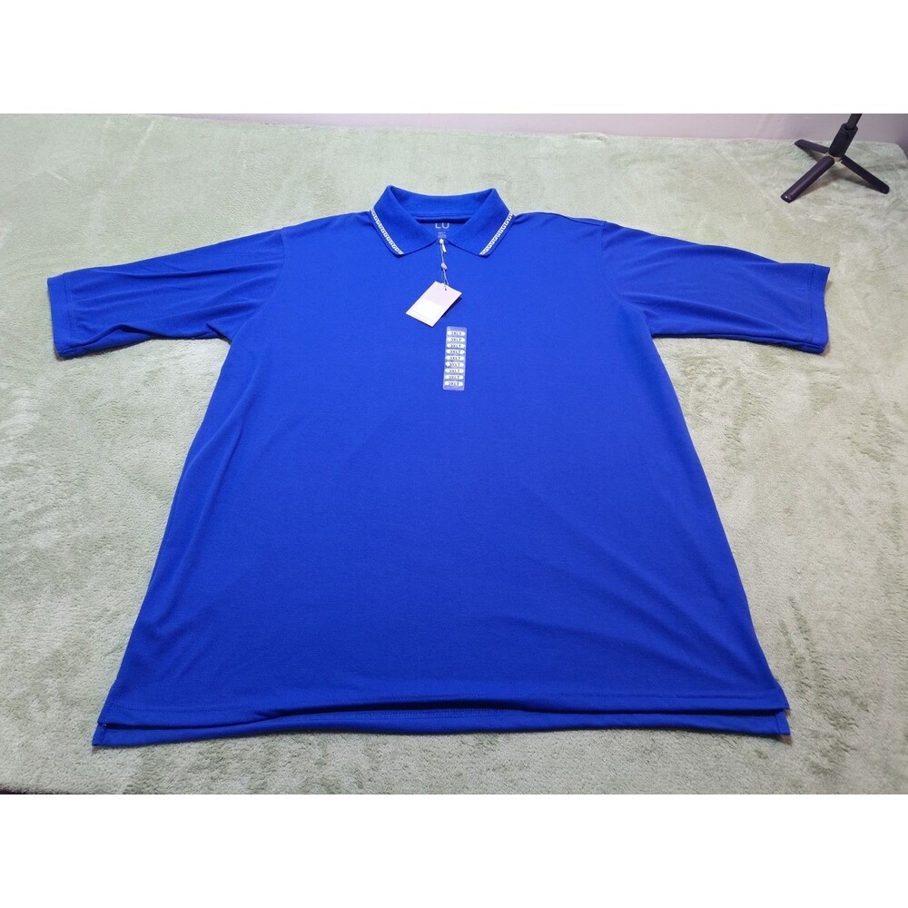 NWT Linea Uomo Men 3XLT Polo Shirt Electric Blue Quarter Zip Greek Key Trim Tall